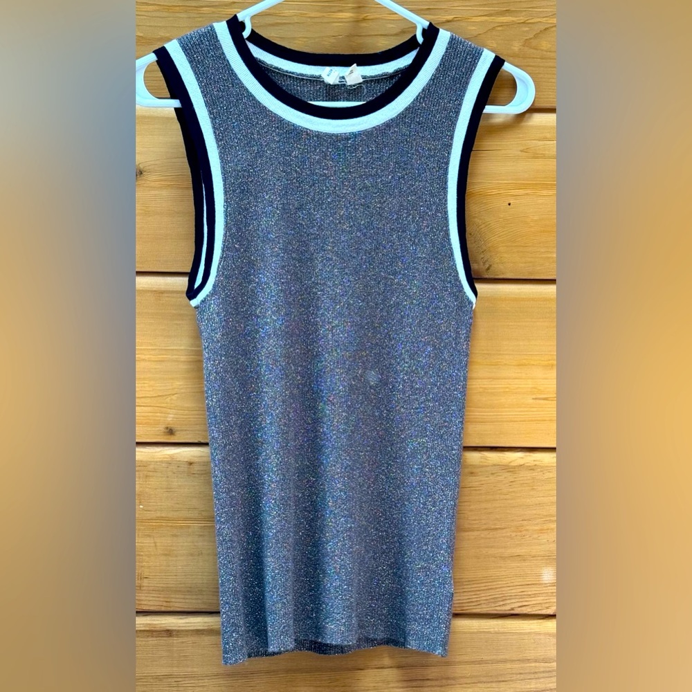ANTHROPOLOGIE Black, white, and gold sparkly tank. Size S